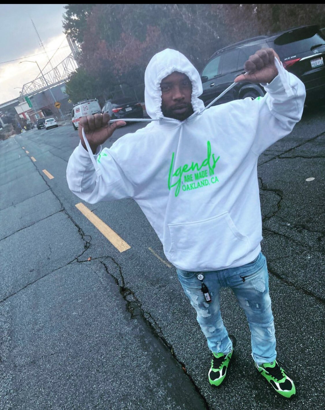 Customer wearing Banks Legendary Fashions