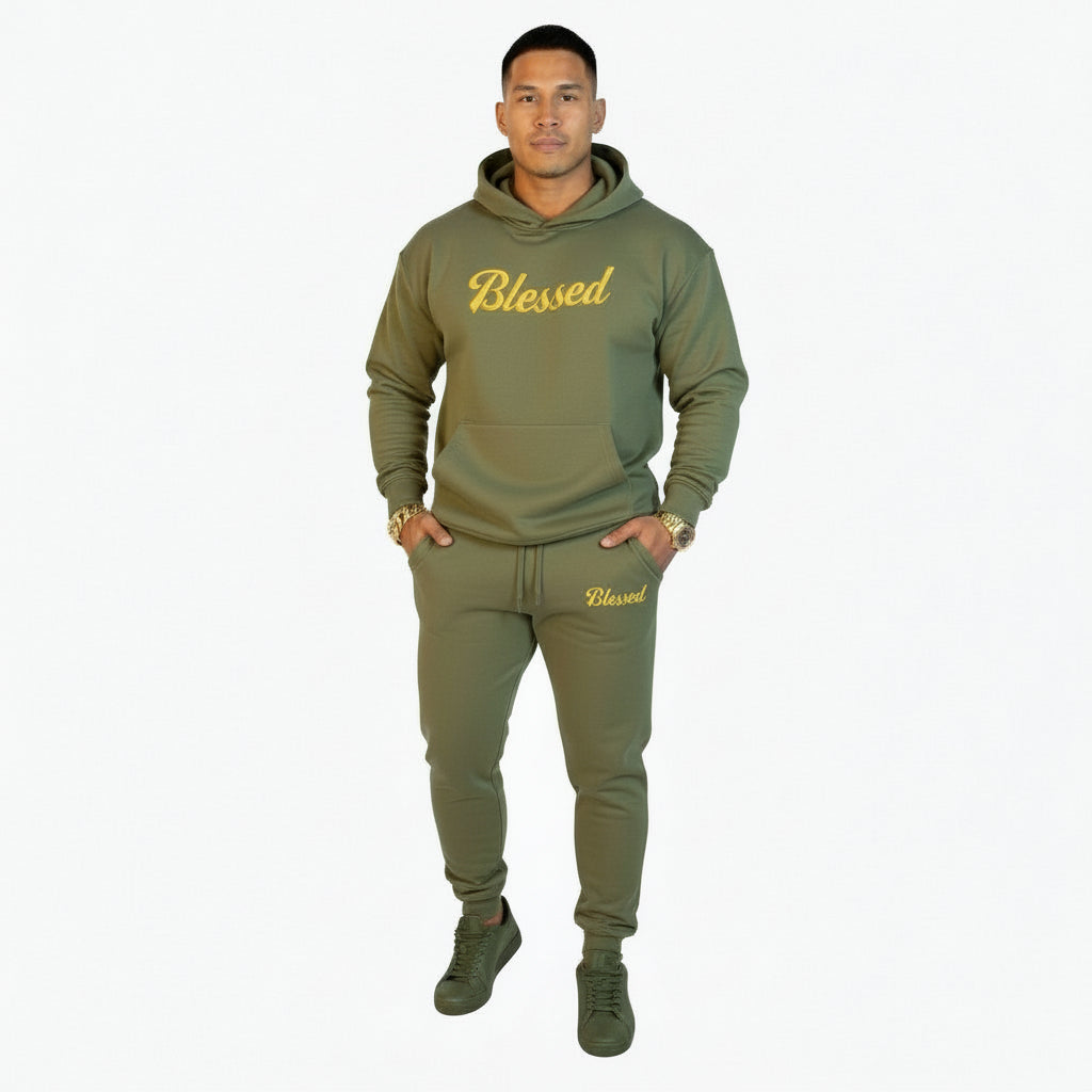Military Green Sweat Suit W/ Blessed Print