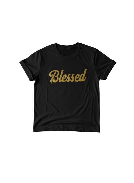 Blessed Unisex Premium T-Shirt | White with Old Gold Puff Vinyl Logo