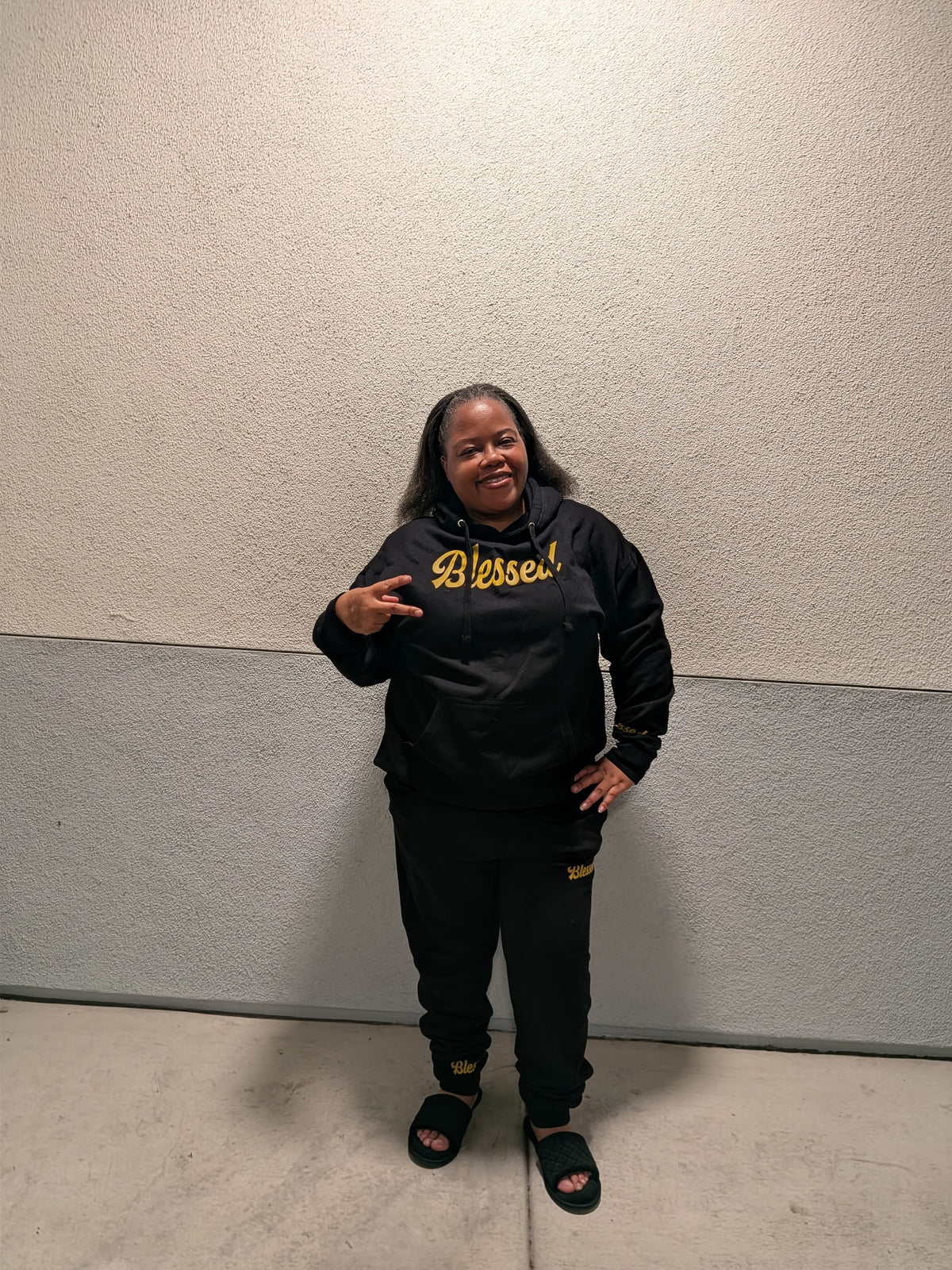 Customer wearing Banks Legendary Fashions