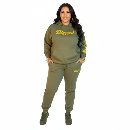 Military Green Sweat Suit W/ Blessed Print
