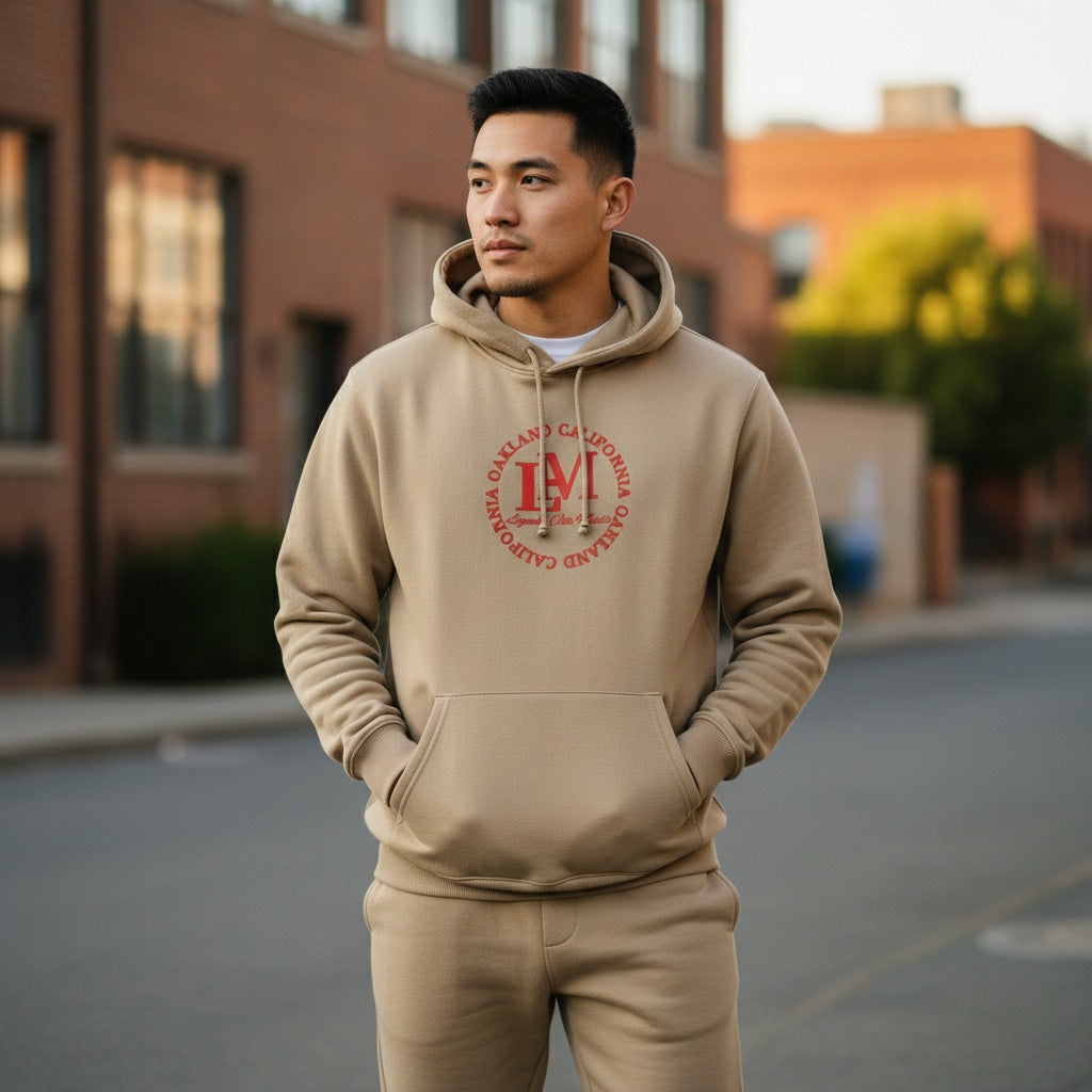 New Red Logo- Tan Hooded Sweat Suit