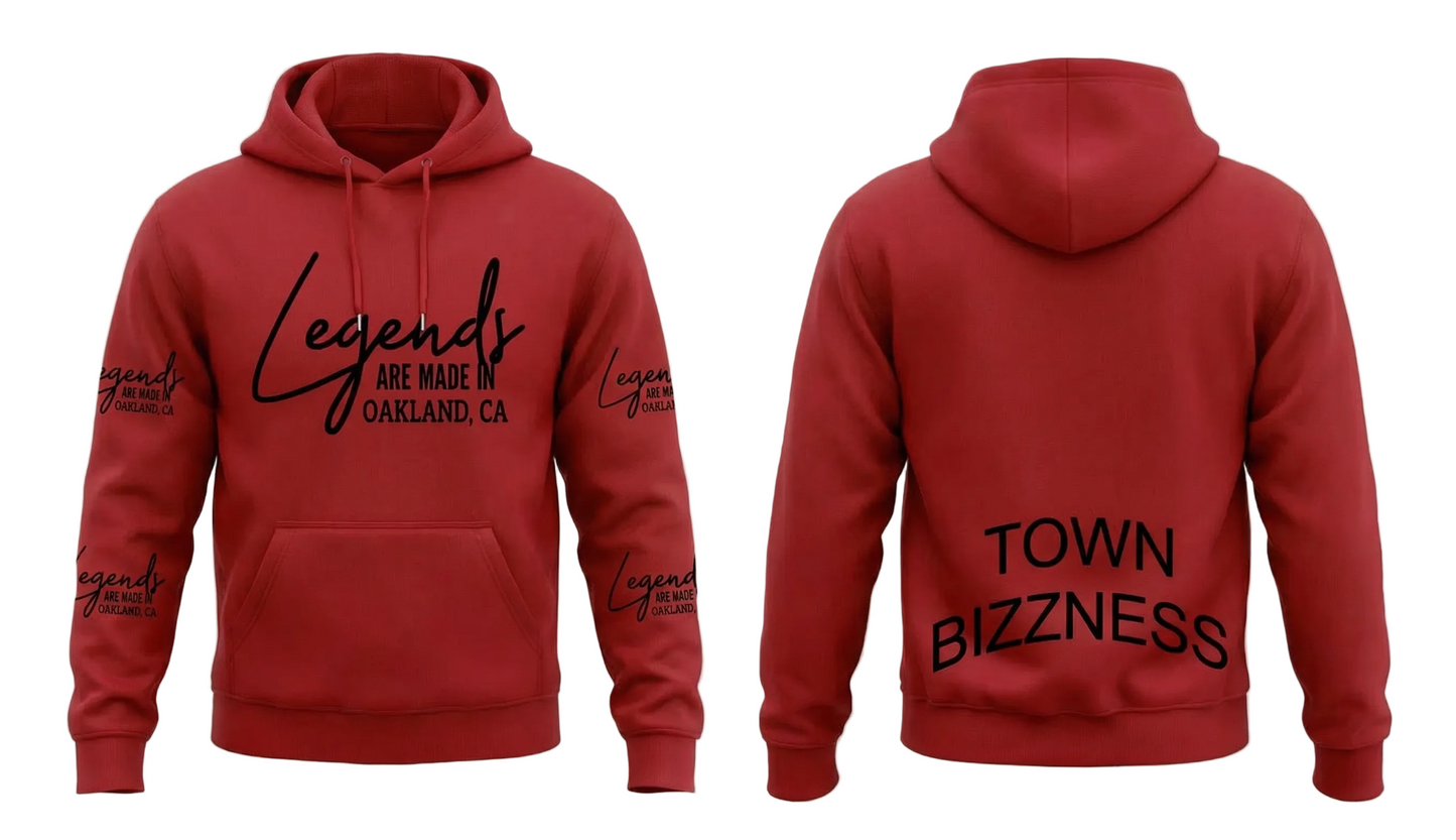 Red “Legends Are Made In Oakland, CA” Hoodie – Banks Legendary Fashions