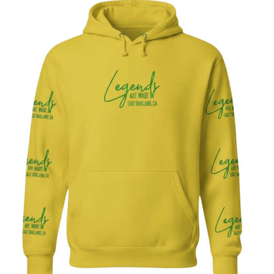 Fremont High School Yellow-Gold Green Hoodie "Legends Are Made In East Oakland, CA"
